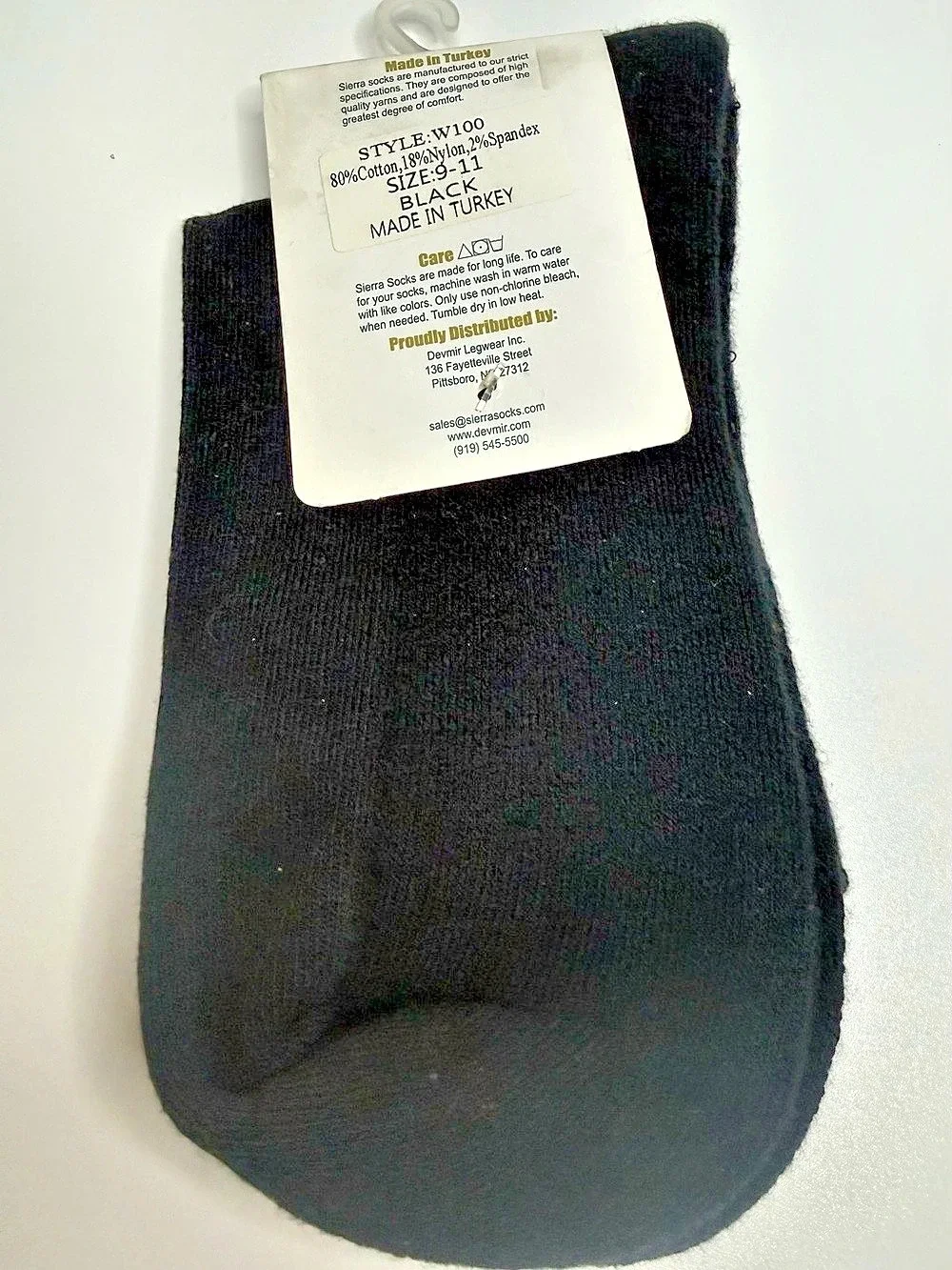 Sierra Socks W100 Extra Wide Black Cotton Socks Women 9-11 NWT